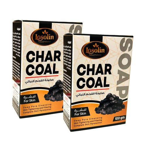 Losolin Natural Activated Charcoal Soap Bar (2-Pack) | Black Bar Soap with Coconut Oil, Olive oil | Body Wash Soap Bar | 100% Natural Soap for Men & Women Soap Bar | 2 x (100 gm 3.52 oz)