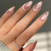 GLAMERMAID Nude Pink Magnet Cat Eye Press on Nails Short Almond, Handmade Jelly Gel Fake Nail Kit, Aurora Ombre Glitter Magnetic Glue on Nail Stiletto, Normal Medium Oval Stick on False Nail for Women