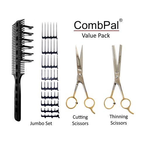 CombPal Scissor Clipper Over Comb Hair Cutting Tool - Barber Hair cutting kit - DIY Home Hair cutting Guide Comb Set (Jumbo Value-Pack, Black)