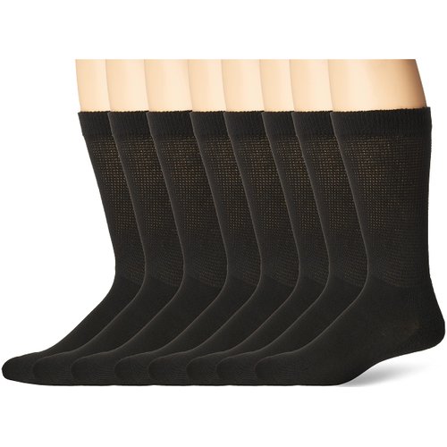 MediPeds Men’s Diabetic Extra Wide Non-Binding Top Crew Socks with COOLMAX Fiber 8 Pairs, Black, Shoe Size: 9-12