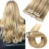 FUBILI Clip in Extensions 20 Inch Real Human Hair Light Blonde Highlighted Golden Blonde Remy Hair Extensions 5 Pieces Clip in Blonde Hair Extensions for Women 30g