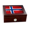 Premium Desktop Humidor - Glass Top - Flag of Norway (Norwegian) - Wood Design - Cedar lined with humidifier & front mounted hygrometer.