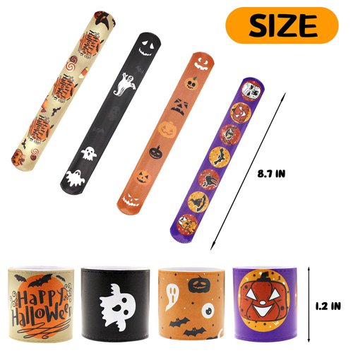 Hidreamz 48 PCS Halloween Slap Bracelets for kids bulk, Halloween Snap Bracelets Toys Slap Bracelets Wristbands for Happy Halloween Party Favors
