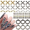 SILPECWEE 36pcs Punk Nail Charms 3D Retro Gold Silver Alloy Nail Jewels Cross Nail Charm Hanging Rings Charms for Nails Salon Gothic Metal Nail Art Decorations Nails Accessories