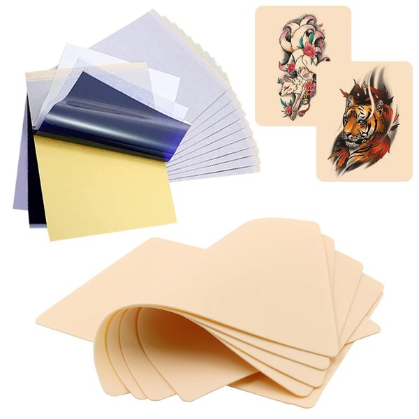 Tattoo Practice Skin with Transfer Paper, Yangna Tattoo Fake Skin and Tattoo Stencil Paper Including 10PCS Tattoo Skin Practice and 30PCS Stencil Paper