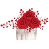 LALAFINA Red Flower Hair Comb Gold Rose Bridal Side Combs Floral Rhinestone Pearl Combs for Wedding Party Prom Chrismas Valentine's Day
