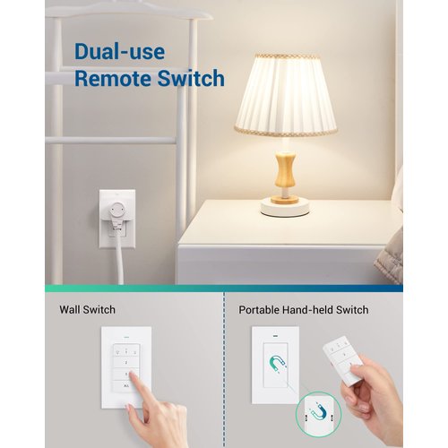 DEWENWILS Remote Control Outlet, Wall Mounted Wireless Light Switch, 2 Independent Control Sockets Electrical Remote Outlet Switch for Plug in Pendant Light, No Wiring,100 Ft Range, FCC Listed