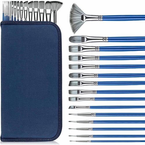 Rosmax Artist Paint Brushes-Nylon Hair and 15 Different Sizes for Acrylic Painting,Oil,Watercolor,Fabric-Great for Kids Adult Drawing Arts Crafts Supplies or Beginners,Professional