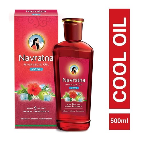 Navratna Ayurvedic Cool Oil | With 9 Active Herbal Ingredient | Relaxing Head Massage Oil | Quick Relief from Headache & Body Ache | 16.91 FL Oz/500