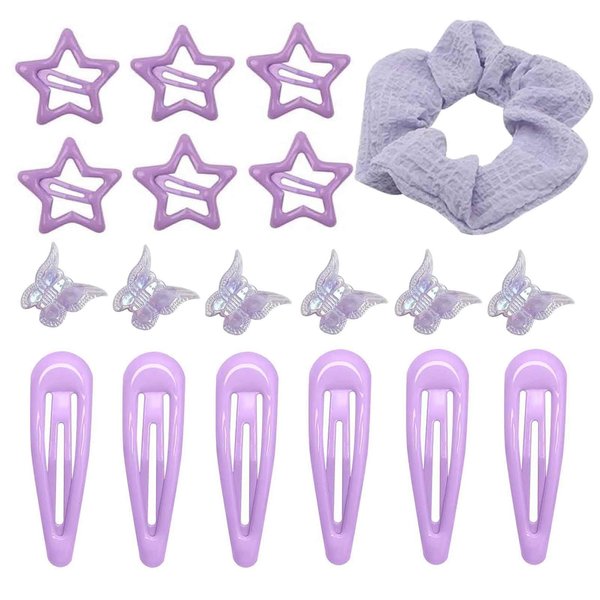 Hair Clips Barrettes Metal Star Hair Clip Snap Y2K Clips Accessories Mini Butterfly Pastel Hair Clips Elastic Hair Scrunchies Bands Set Cute Accessories for Girls Women Teens (New Purple)
