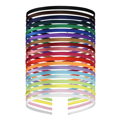 Lawie 20 Pack Colorful Plain Blank Cloth Satin Fabric Covered Slim Thin Hard Metal Headband Simple Skinny Wire Hair band Elastic Hair Hoop Holder Clasp Tiara Crown Craft DIY Accessories for Women