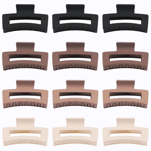 Sisiaipu 3.5 Inch Medium Hair Claw Clips 12 Pcs Square Claw Clips for Thick and Thin Hair Rectangular Rectangle Hair Clips Jaw Clips Bulk Hair Accessories for women and Girls - Brown