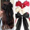 Hair Bows, Barrettes and Scrunchies for Women: 3 PCS Black Satin Ribbon Hairpins with Long Tails, Metal French Clips, and Ponytail Accessories