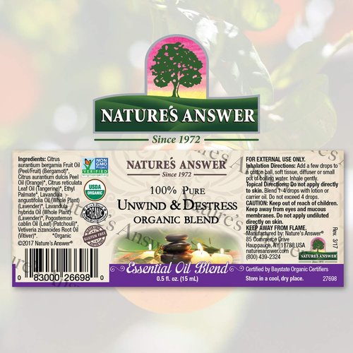 Nature's Answer 100% Pure Organic Essential Oil Blend, 0.5-Ounce, Unwind/D-s Trees