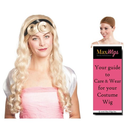Aurora Sleeping Beauty color Light Blonde - Enigma Wigs Long Curly Fairytale Briar Rose Princess Grimm Black Headband Diesney Womens Peluca Brothers Bundle MaxWigs Costume Wig Care Guide