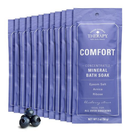 Village Naturals Therapy, Mineral Bath Soak, Comfort Concentrated Bath Soak, Blueberry Citrus, 2 Oz, Pack of 12