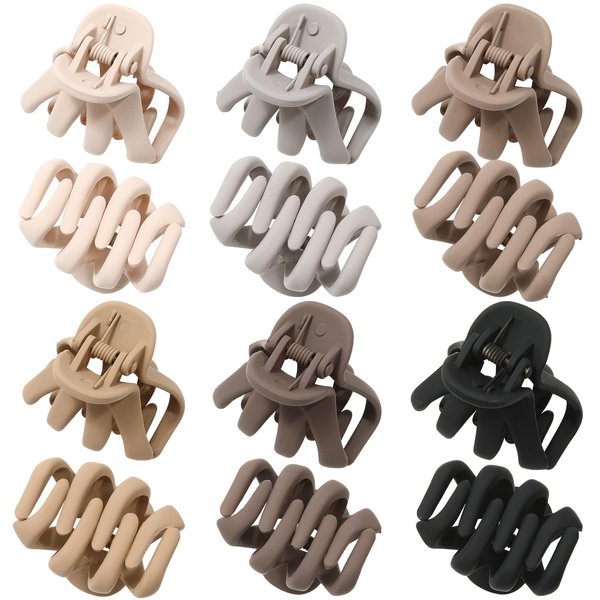 Small Hair Clips for Women Octopus Small Claw Clips 12 Pcs Matte Hair Claw Cute Jaw Clip (Octopus - Coffee/Brown/Beige/Grey/Black)
