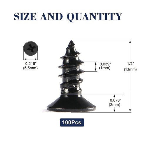 #4 x 1/2" Wood Screw 100Pcs 18-8 (304) Stainless Steel Screws Flat Head Phillips Fast Self Tapping Drywall Screws Black Oxide by SG TZH