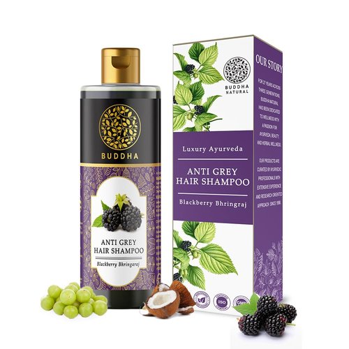 Buddha Natural Grey Hair Shampoo - Revitaizing Hair Cleanser For Grey Hair - 100% Ayush Certified Natural - 200 Ml (200.00 Ml (Pack Of 1) Dark Purple Color)