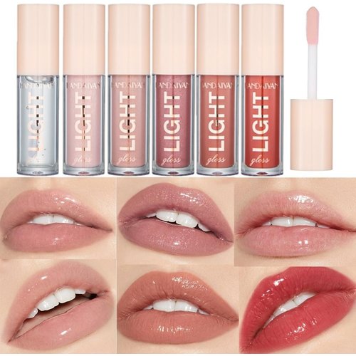 BANGFENG 6PCS Lip Oil Light Lipgloss Set, Moisturizing Hydrating Lip Glow Oil Lip Gloss Kit High Shine Lip Plumping Glass Finish Lip Gloss Liquid Lipstick for Women (Set C)
