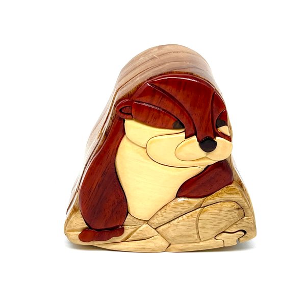 River Otter Puzzle Box - All Natural Intarsia Wood Puzzle Box - Handcrafted with Secret Compartment