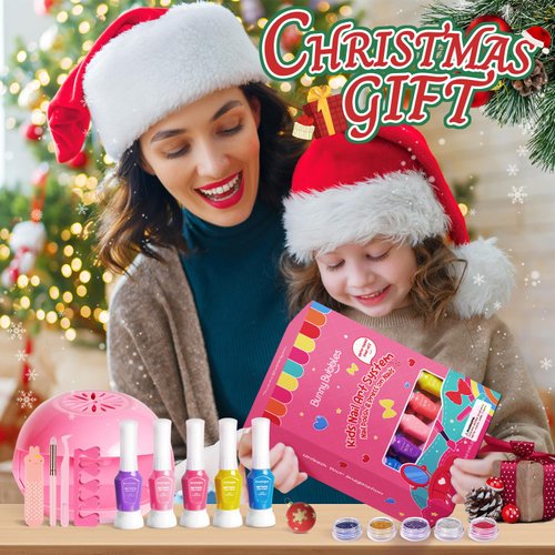 Kids Nail Polish Kit with Nail Dryer, 69PCs Nail Art Makeup Toy Set for Kids， Christmas Birthday Presents for 7 8 9 10 11 12 Year Old Kids Party Cosmetic, Nails Pen Manicure Toddler Stuff