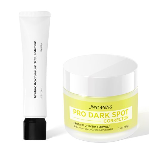 JING MENG Dark Spot Corrector Remover 10% Azelaic Acid Serum Advanced Liposome Encapsulated Niacinamide HPR Vitamin C Acne Rosacea Treatment, Pore Refining, Redness Relief (WHITE YELLOW)