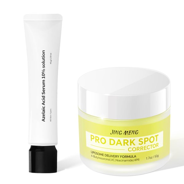 JING MENG Dark Spot Corrector Remover 10% Azelaic Acid Serum Advanced Liposome Encapsulated Niacinamide HPR Vitamin C Acne Rosacea Treatment, Pore Refining, Redness Relief (WHITE YELLOW)