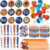 Honoson 110 Pcs Dart Battle Party Favors Supplies Battle Theme Stickers Temporary Tattoos Silicone Bracelets Keychains Badge Stamps with Organza Bags for Birthday Gifts Baby Shower Goodie Bag Fillers