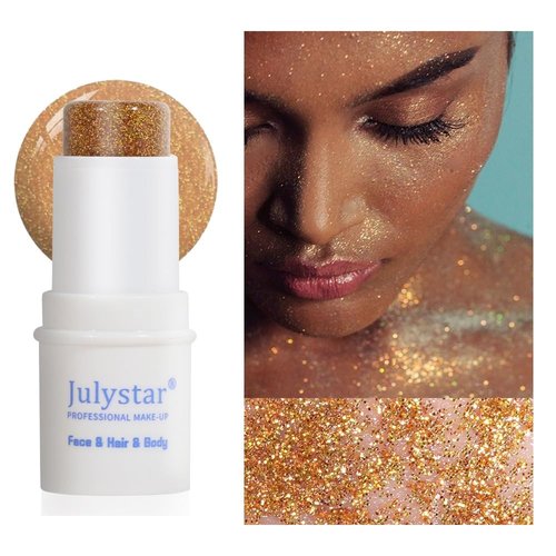 Body Glitter Makeup Stick, Sparkling Holographic Sequins Paint Face Glitter Gel Makeup for Face/Body/Hair/Eyes/Lip. (03-Golden)