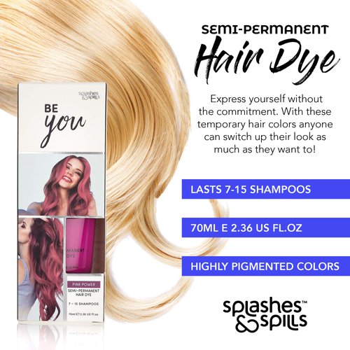 Semi-Permanent Pink Hair Dye - Vibrant 2.36 Oz. Tubes Temporary Hair Color - Ammonia and Peroxide Free -Vegan and 100% Cruelty-Free Toner - Lasts for 7-15 Shampoos - by Splashes and Spills