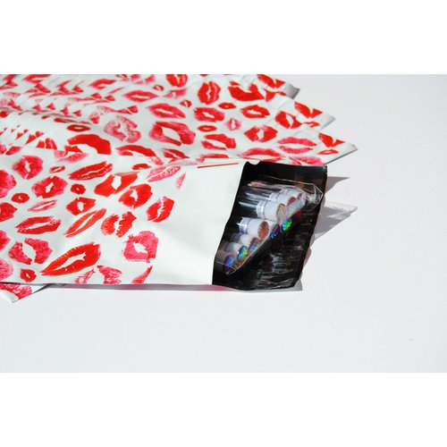 Lips Poly Mailers Red Kiss for Make Up Lip Gloss LipStick Self Sealing Envelope Wide Lip Print Waterproof Shipping | Pack of 25 | Size 10 x 6.75 inches