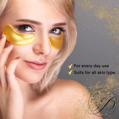 Bisou Bisou Bisou 32 Pairs 24K Gold Under Eye Patches with 4 pieces of Lip Mask, Anti-Aging Eye Mask, Under Eye Mask Dark Circles and Puffiness, Wrinkles Patches with Hydrogel, Collagen Eye Pad