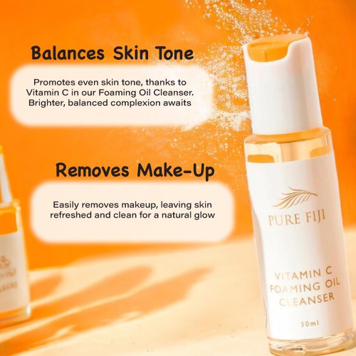 Pure Fiji Vitamin C Brightening Duo Kit - Foaming Oil and Brightening Vitamin C Face Serum - Anti Aging Anti-Wrinkle Facial Serum Gentle Foaming Oil, Antioxidant Serum, for All Skin Types