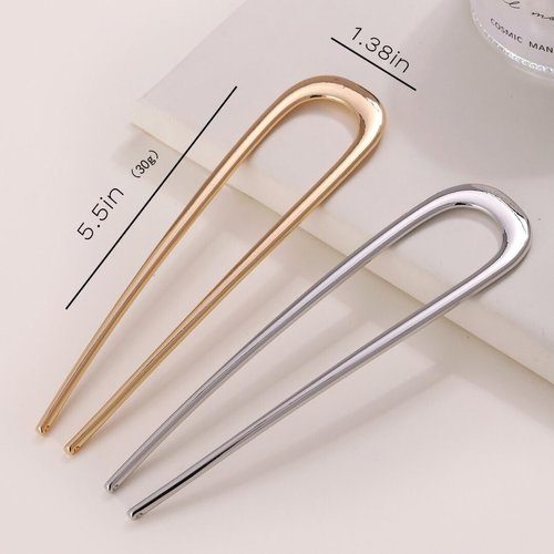 Snvpnyd Metal French Hair Pins, U Shaped Hairpin for Women,Simple Modern Metal Coiled Hairpin, Gold and Silver Hair Fork Sticks Buns Hair Accessories for Women Girls (silver)
