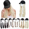 SEGO Baseball Cap with Hair Extensions for Women Adjustable Hat with Hair Attached Synthetic Long Wavy Wig with Black Hat Stylable for Pigtail Ponytail 16 Inch Bleach Blonde 290g