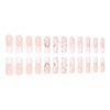 24Pcs Very Long Press on Nails Square Fake Nails Glossy Nude False Nails with 5D Rhinestones Designs White French Tip Flower Glue on Nails Full Cover Artificial Long Acrylic Nails for Women