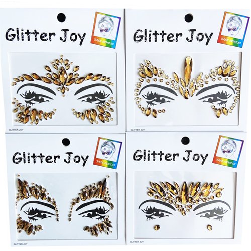 Face Gems Jewels, Festival Face Jewels Tattoo Stickers,Face Gems Stick on, Body Gem Stones Temporary Face Tattoos for Festival,4-Pack,Light-Coffee