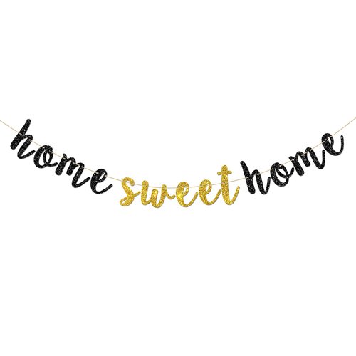 Black Glitter Home Sweet Home Banner - Welcome Back Sign Supplies - Welcome Home Bunting Housewar...