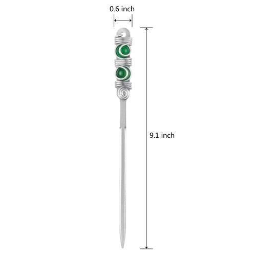 Beaded Letter Opener Envelope Letter Openers with Wire Wrapped 2 Semicircle Marble Stainless Steel Envelope Opener Slitter for DIY Gift Office Home Supplies (Green Marble)