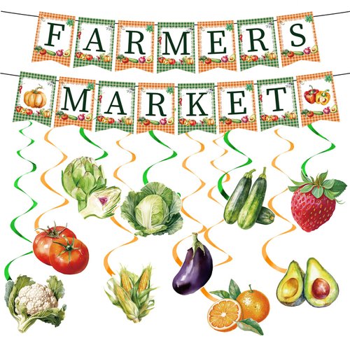 Yoyuspy Farmers Market Party Decorations - 12PCS Farmers Market Decor for Party Banners Hanging Swirls Farm Birthday Party Decor Garden Party Decorations Fruit Vegetable Party Baby Shower Supplies