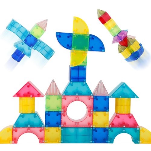 67 PCS Magnetic Blocks for Kids, 3D Magnetic Geometric Building Block Set for Toddlers, STEM Educational Preschool Sensory Montessori Construction Toys for Boys Girls Age 3 4 5 6 7 8 (Bright)