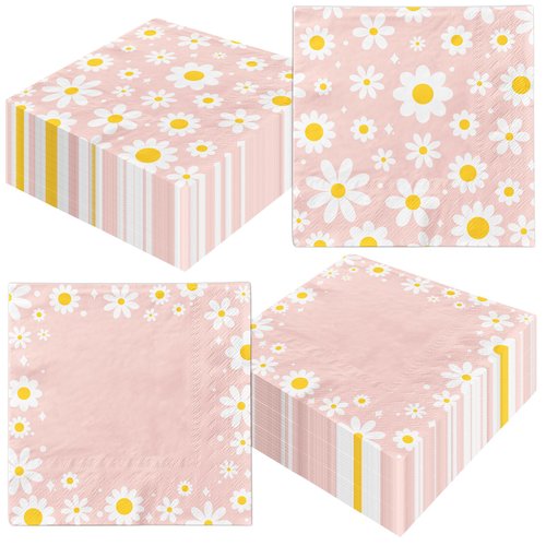 Daisy Paper Napkins,40pcs Pink Groovy Daisy Boho Napkins Daisy Flower Birthday Party Decoration,Paper Retro Hippie Daisy Party Napkins for Girl Birthday Baby Shower Wedding Supplies(daisy)