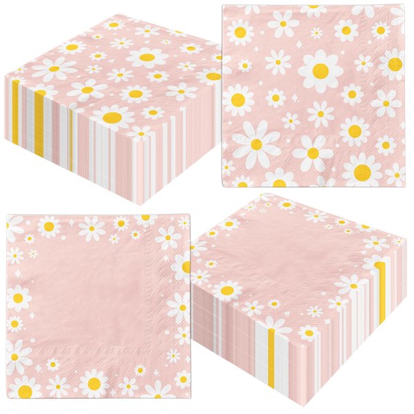 Daisy Paper Napkins,40pcs Pink Groovy Daisy Boho Napkins Daisy Flower Birthday Party Decoration,Paper Retro Hippie Daisy Party Napkins for Girl Birthday Baby Shower Wedding Supplies(daisy)