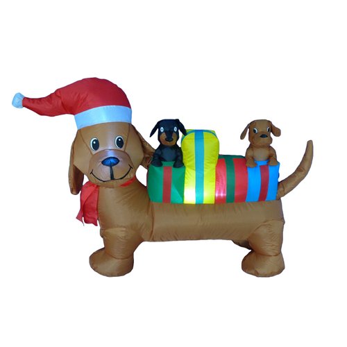 4 Foot Long Lighted Christmas Inflatable Three Dogs Puppies with Multicolor Gift Boxes LED Lights Outdoor Indoor Holiday Blow up Lawn Inflatables Home Family Party Decor Yard Decoration