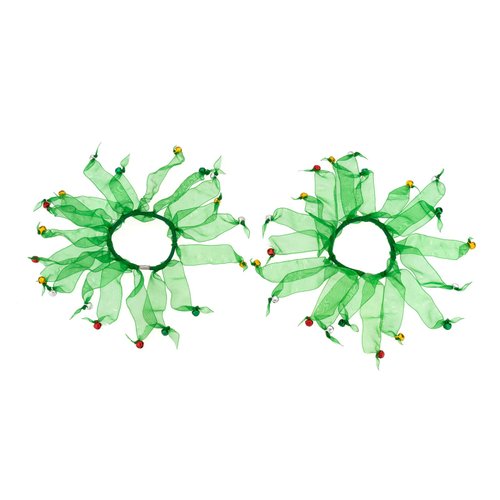 MADISON TYLER 2PCS Christmas Elastic Hair Ties | Green Transparent Ribbon Scrunchies with Jingle Bells Christmas | Holiday Gifts