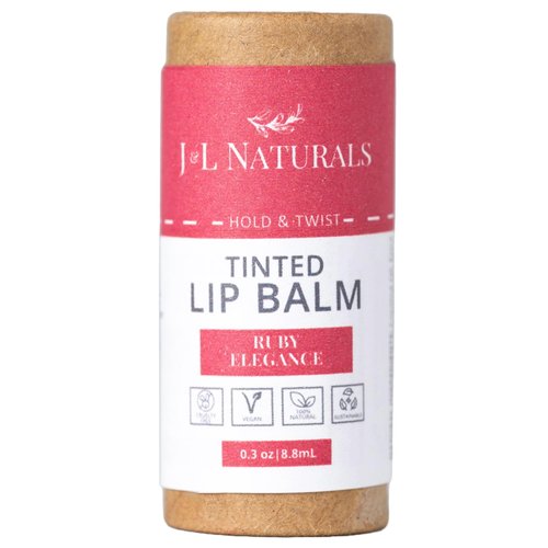 J&L Naturals Tinted Lip Balm | Vegan & Cruelty Free Lip Stain | Zero Waste Makeup | Plastic-Free, Hydrating & Moisturizing Lip Tint | Made in US (Single (1-Pack), Ruby Elegance)