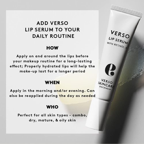 Verso Skin Care | Moisturizing Lip Serum with Retinol 8 | Anti Aging Lip Plumper for Soft Lips & Youthful Skin | Lip Care Made Easy (0.5 fl oz)