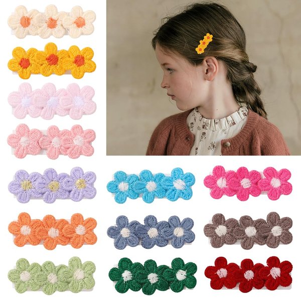Baby Hair Clips -12Pcs Dasiy Barrettes Sets Fully Lined Hair Pins Bows Wrapped by Cloth Hair Accessories for Baby Girls Infants Toddler Kids