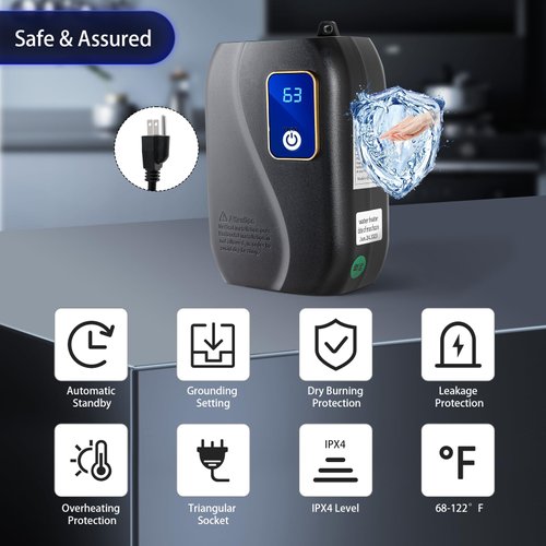 Electric Water Heater-110V Small Instant Hot Water Heater,Under Sink Plug in Tankless Water Heater on Demand with LCD Digital Display for Kitchen Sink Faucet (Black)